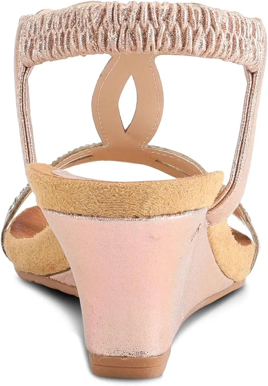 PATRIZIA Women’s Shining Slip-On Wedge Sandals – Crystal Embellished Cut-Out Design ladies slides with Comfy Silky Wrap and Flexible Rubber Sole