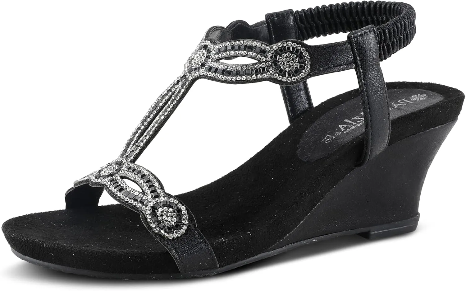 PATRIZIA Women’s Shining Slip-On Wedge Sandals – Crystal Embellished Cut-Out Design ladies slides with Comfy Silky Wrap and Flexible Rubber Sole