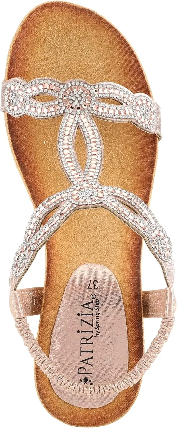 PATRIZIA Women’s Shining Slip-On Wedge Sandals – Crystal Embellished Cut-Out Design ladies slides with Comfy Silky Wrap and Flexible Rubber Sole