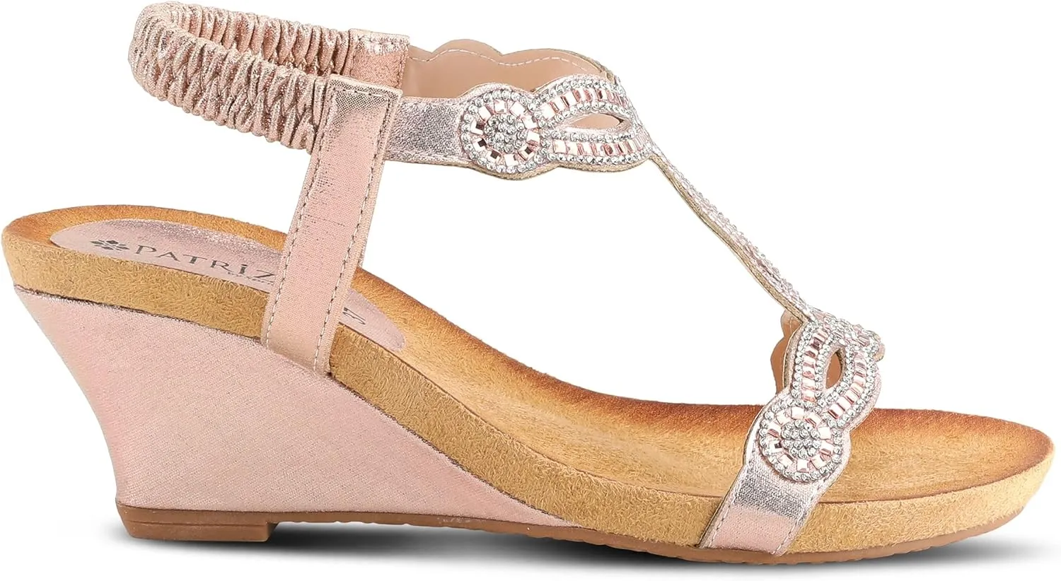 PATRIZIA Women’s Shining Slip-On Wedge Sandals – Crystal Embellished Cut-Out Design ladies slides with Comfy Silky Wrap and Flexible Rubber Sole