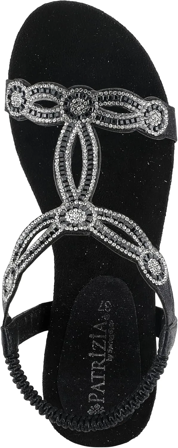 PATRIZIA Women’s Shining Slip-On Wedge Sandals – Crystal Embellished Cut-Out Design ladies slides with Comfy Silky Wrap and Flexible Rubber Sole