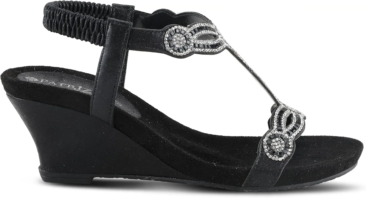 PATRIZIA Women’s Shining Slip-On Wedge Sandals – Crystal Embellished Cut-Out Design ladies slides with Comfy Silky Wrap and Flexible Rubber Sole