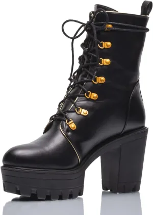 Peculiarity Women’s Chunky Heel Platform Boots – Size 12 – Black – Lace-Up Mid-Ankle Boots for Extended Sizes 10-15 – Stylish & Comfortable Year-Round/Fall/Winter Boots