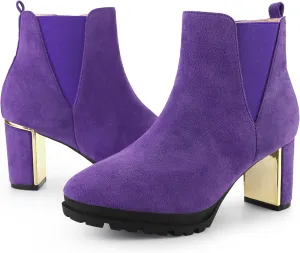 Perphy Platform Chelsea Boot Round Toe Chunky Heels Ankle Boots for Women