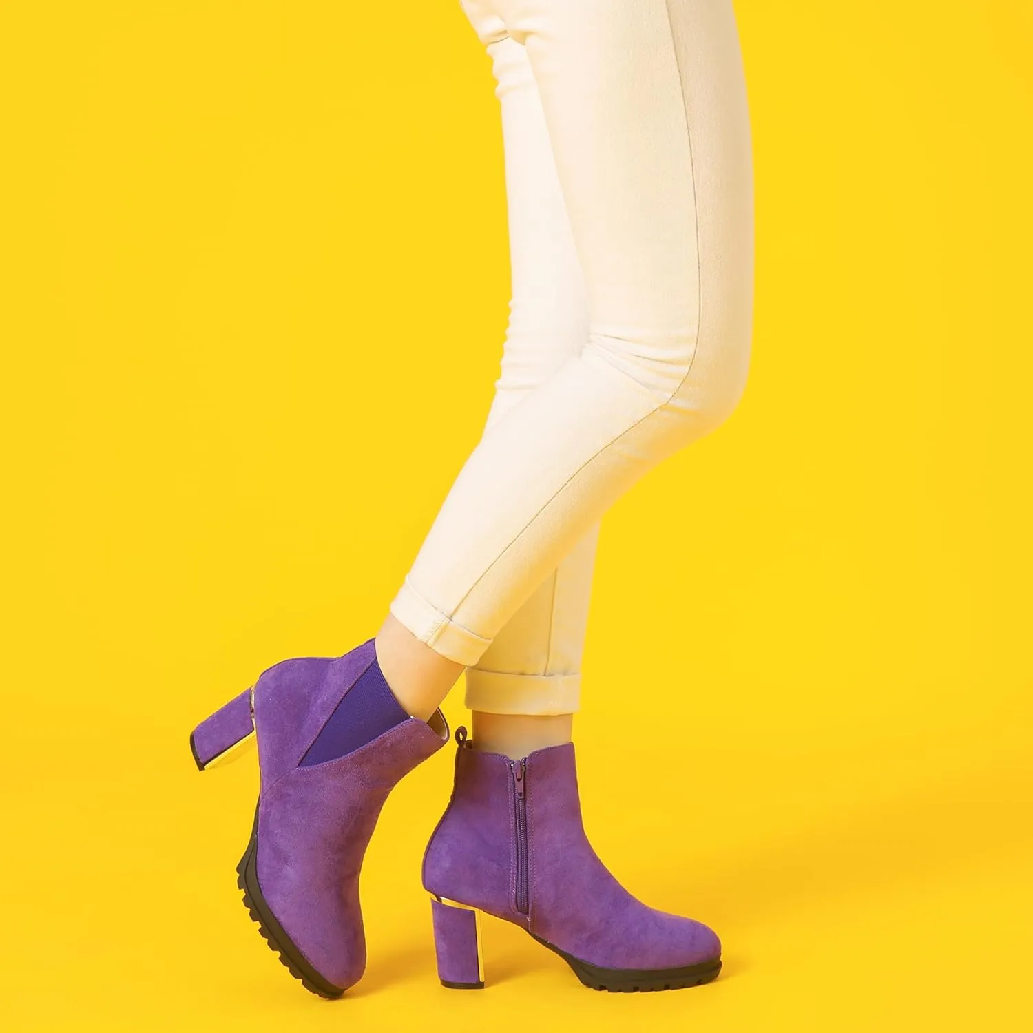 Perphy Platform Chelsea Boot Round Toe Chunky Heels Ankle Boots for Women