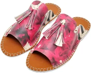 Personalize Your Life - Pine Vegan Printed Breathable Chic Summer Tassel Everyday Fashion Women Slippers Sandals - Flowers On My Shoes