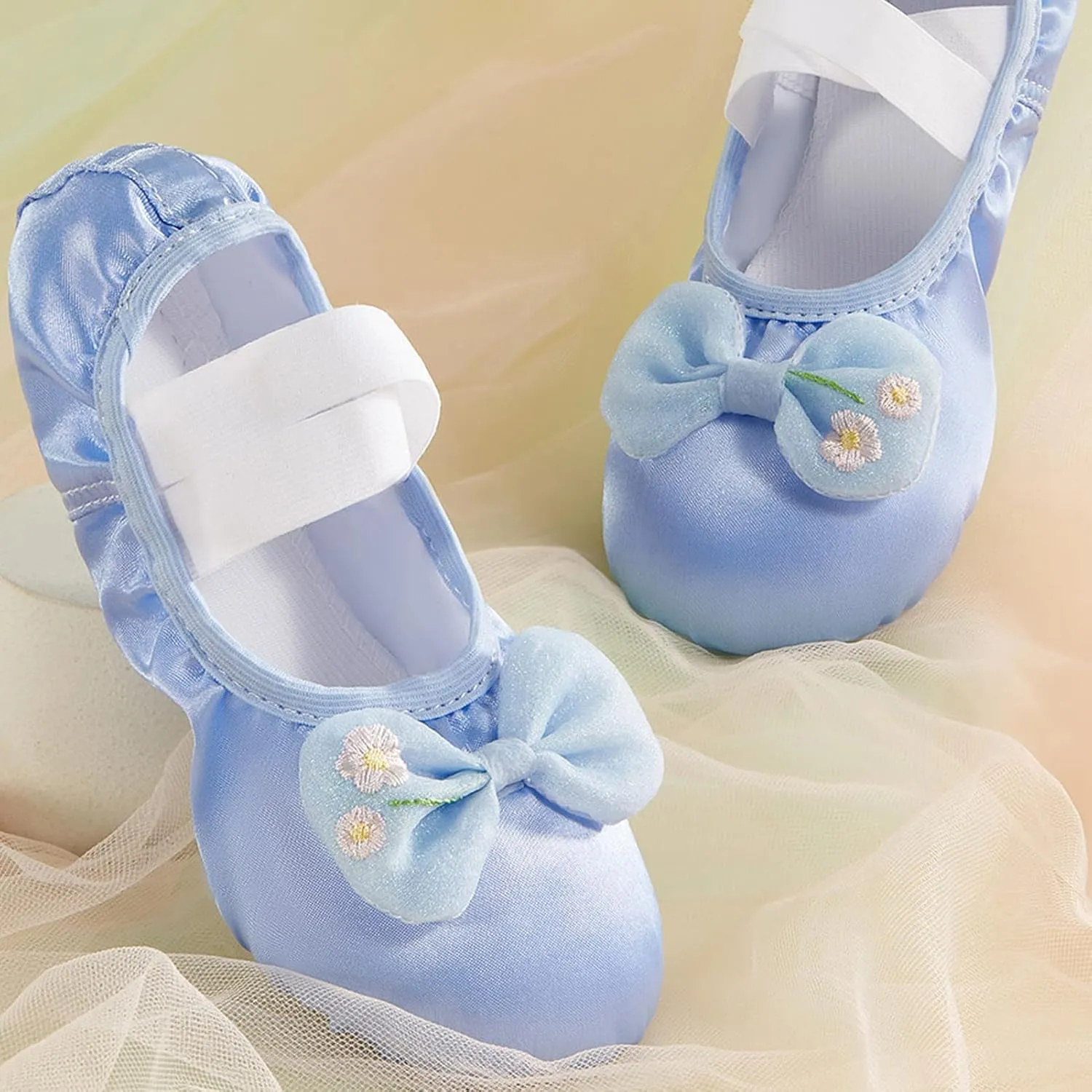 Phineein Enchanting Butterfly Ballet Shoes for Girls Ballerina Flats for Kids Dance - Soft Satin, Split Sole