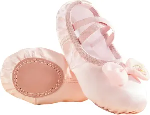 Phineein Enchanting Butterfly Ballet Shoes for Girls Ballerina Flats for Kids Dance - Soft Satin, Split Sole