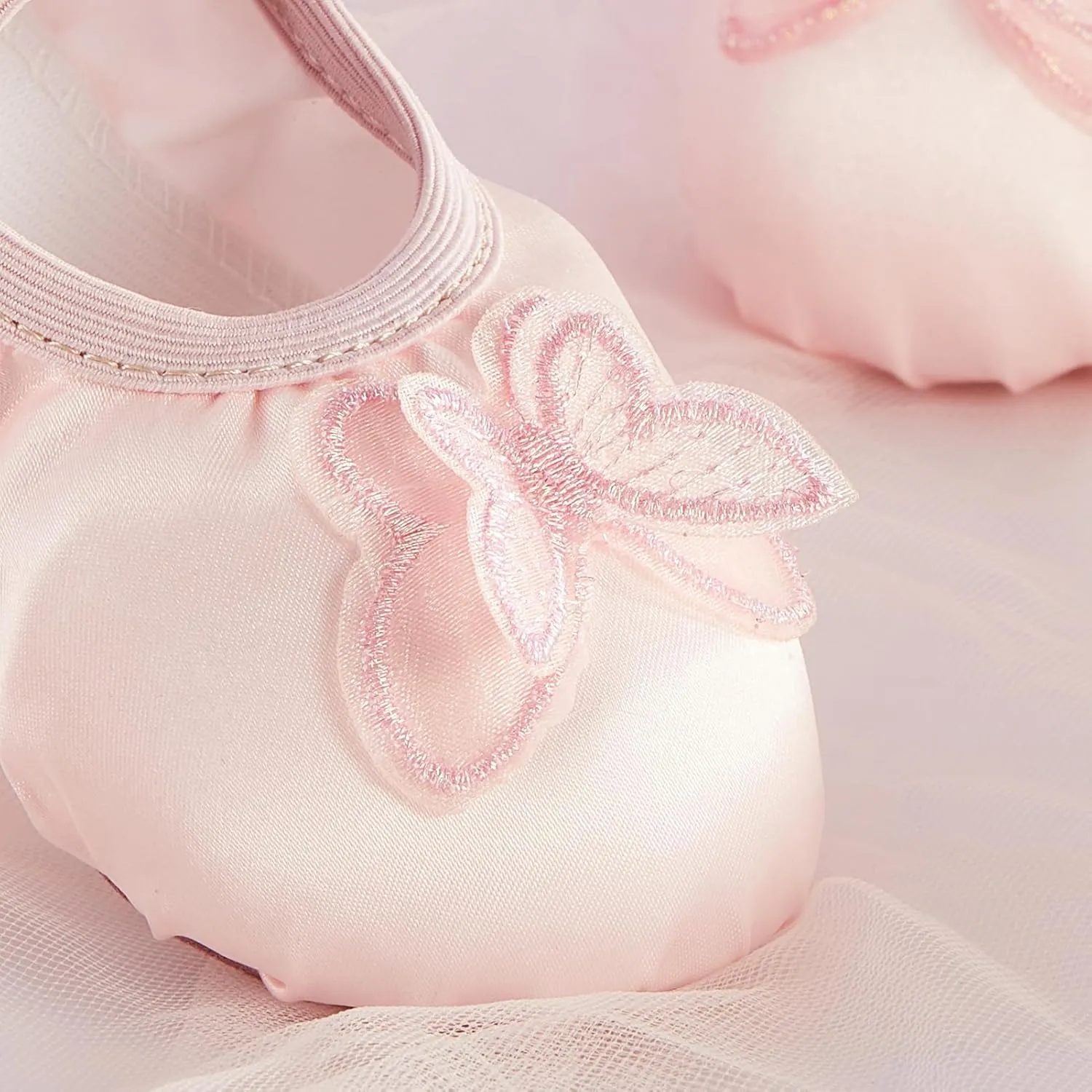 Phineein Enchanting Butterfly Ballet Shoes for Girls Ballerina Flats for Kids Dance - Soft Satin, Split Sole