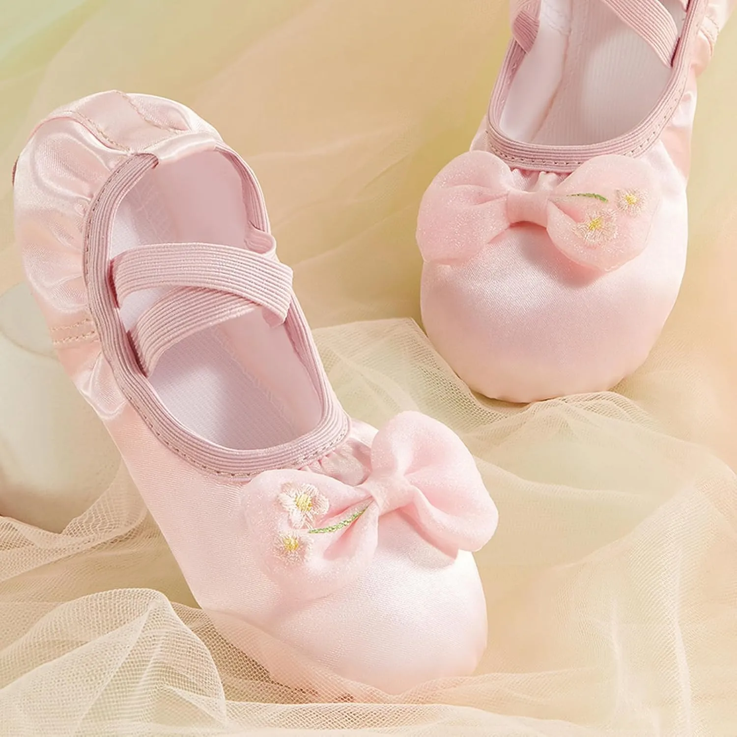 Phineein Enchanting Butterfly Ballet Shoes for Girls Ballerina Flats for Kids Dance - Soft Satin, Split Sole