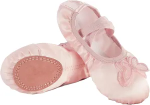Phineein Enchanting Butterfly Ballet Shoes for Girls Ballerina Flats for Kids Dance - Soft Satin, Split Sole