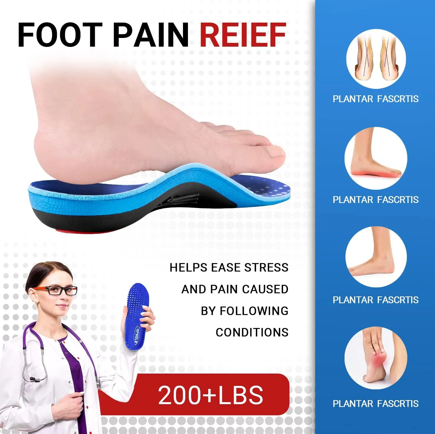 Plantar Fasciitis Unisex Shoe Insert, Heel, Boot