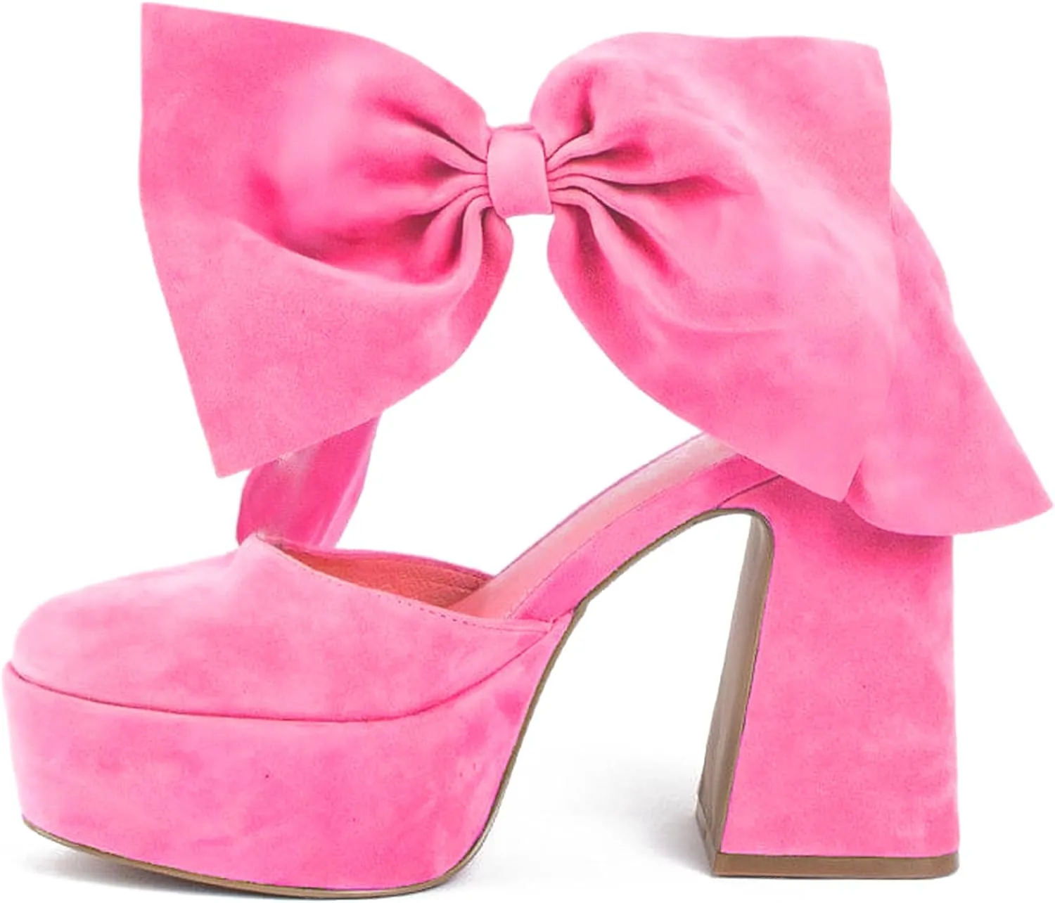 Platform Block Heel Sandals For Woman, Suede Bow Ankle Buckle High Heels, Round Toe Chunky Heeled Platform Sandals, Lovely Party Date Dress Heels For City Girls