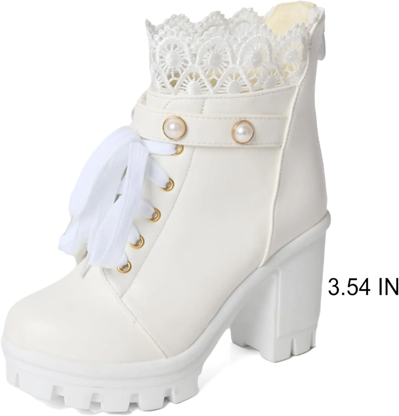 Platform Boots For Women Black Chunky Boot Goth Ankle Booties Bead Lace Lolita Dress Shoes With Zipper