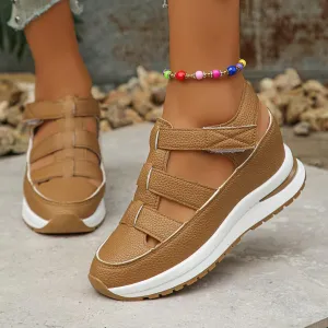 Platform Wedge Sandals for Women 2025 Dressy Soft Thick Sole Hollow Out Breathable Closed Toe Casual Sandals Adjustable Strap Sports Comfortable Shoes Lightweight Walking Shoes