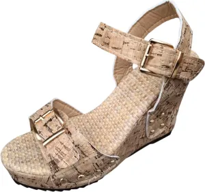 Platform Wedge Sandals for Women Open Toe Buckle Ankle Strap Nude Wedge Sandals Summer Dress Shoes Lightweight Wide Width Boho Beach Sandals