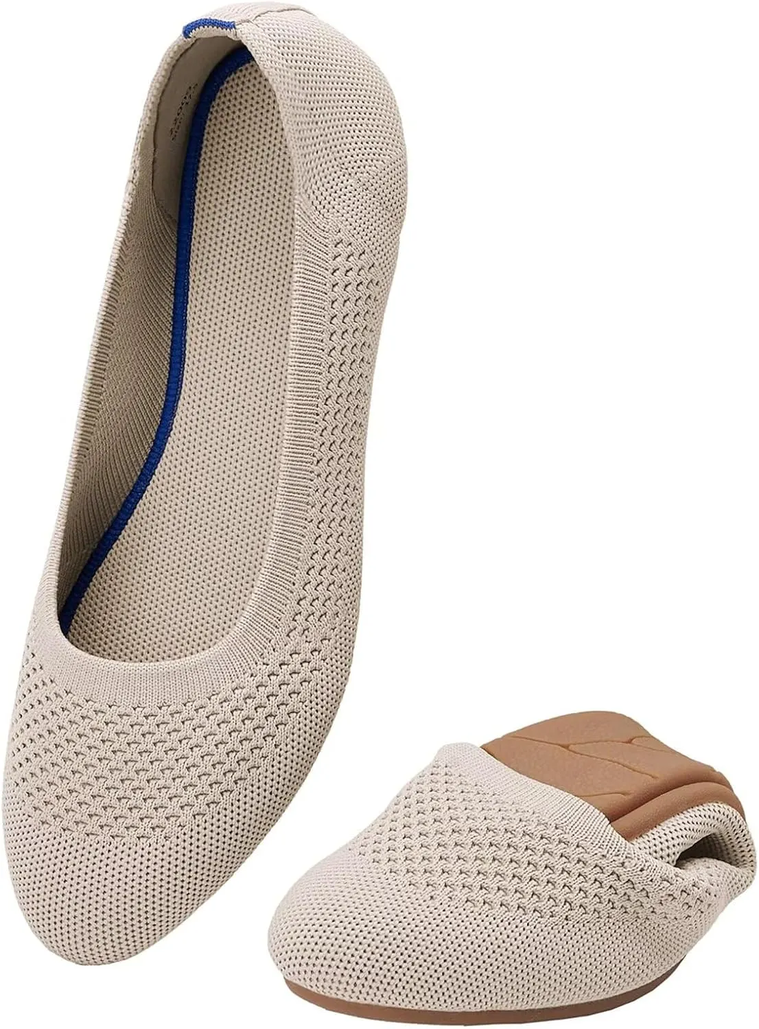 poemlady Women’s Ballet Flat Shoes Dress Shoes Knit Round Toe Slip On Ballerina Walking Flats Shoes for Woman Low Wedge Casual