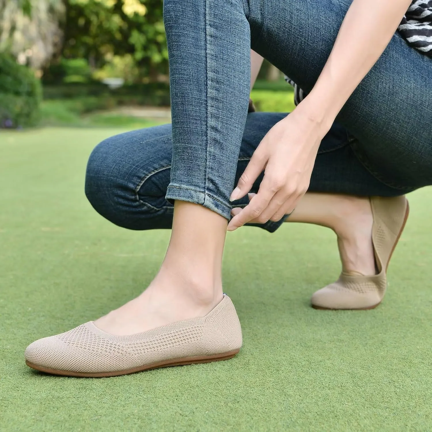 poemlady Women’s Ballet Flat Shoes Dress Shoes Knit Round Toe Slip On Ballerina Walking Flats Shoes for Woman Low Wedge Casual