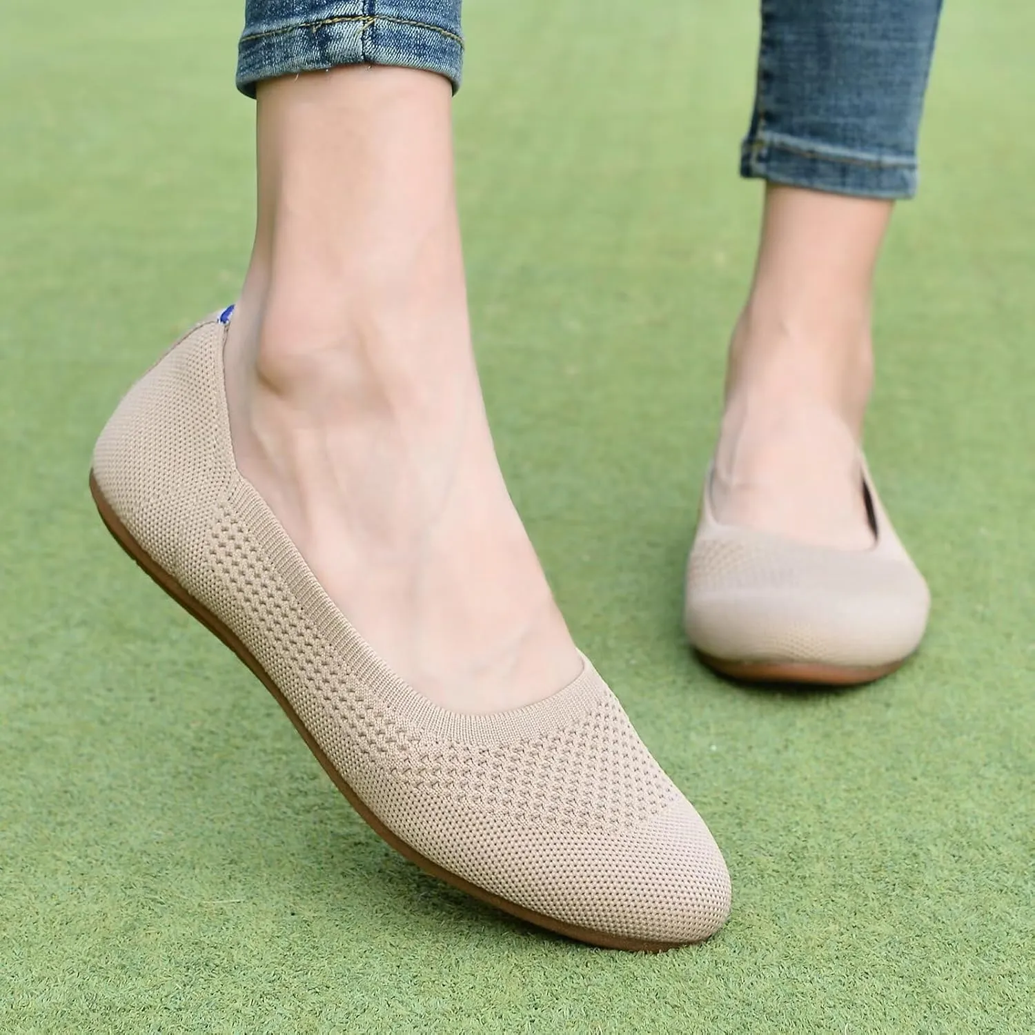poemlady Women’s Ballet Flat Shoes Dress Shoes Knit Round Toe Slip On Ballerina Walking Flats Shoes for Woman Low Wedge Casual