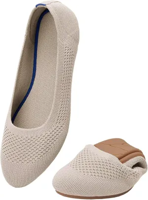poemlady Women’s Ballet Flat Shoes Dress Shoes Knit Round Toe Slip On Ballerina Walking Flats Shoes for Woman Low Wedge Casual