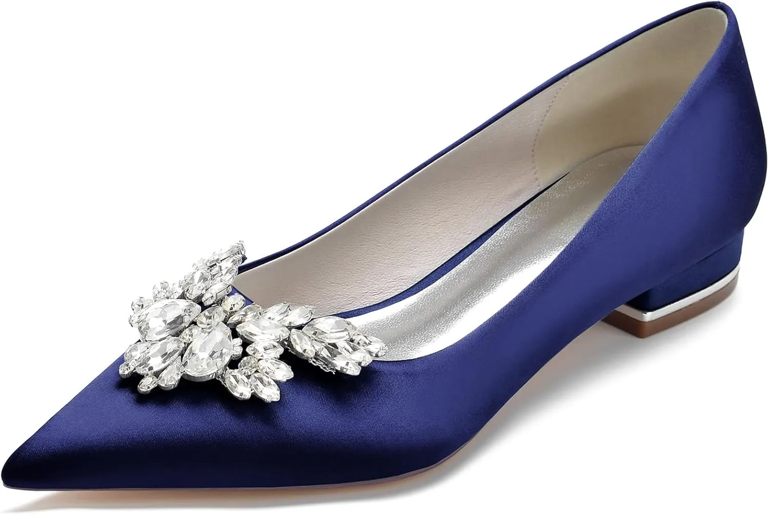 Pointed Toe Flats with Rhinestones Satin Wedding Shoes for Bride Flats Dress Shoes Pumps for Women