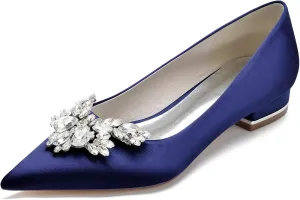 Pointed Toe Flats with Rhinestones Satin Wedding Shoes for Bride Flats Dress Shoes Pumps for Women