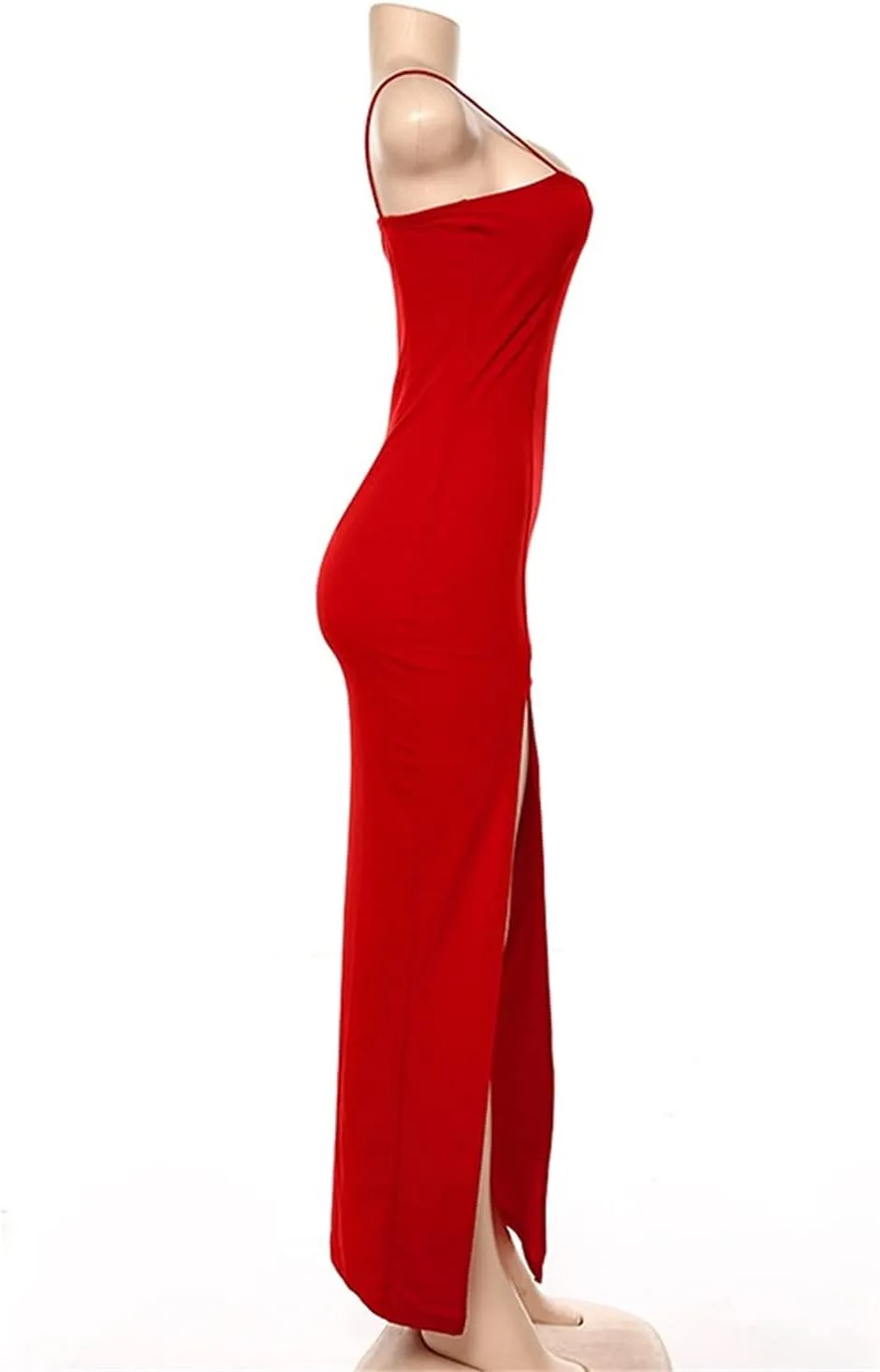 PRIMODA Women's Spaghetti Strap Bodycon Maxi Dress Long Formal Thigh-high Slit Club Wedding Guest Dress