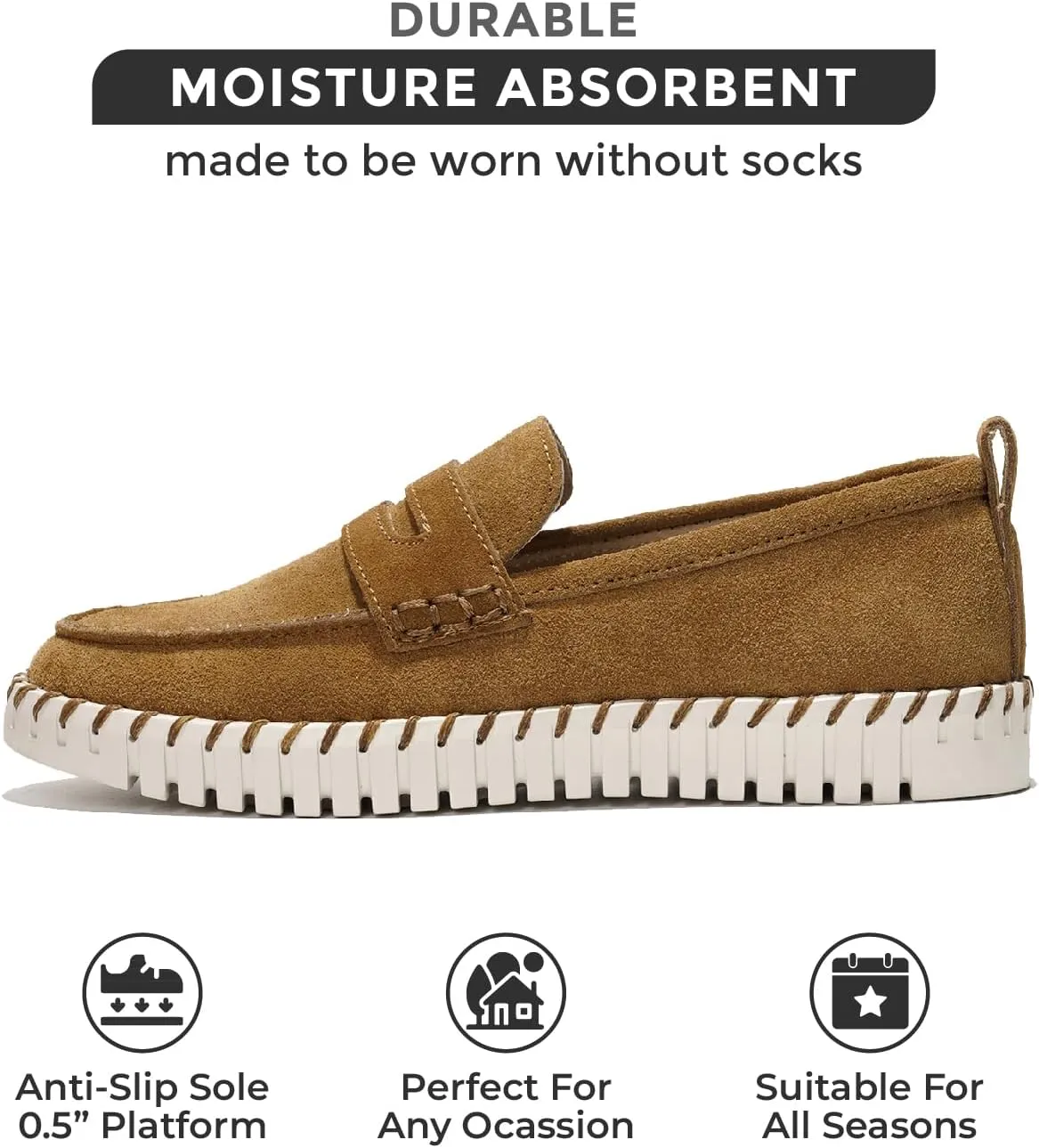 Project Cloud Genuine Leather Loafers for Women – Women's Fashion Sneakers for 2025, Non-Slip Work Shoes with Memory Foam Insole – Lightweight & Flexible Womens Loafers (Filide)