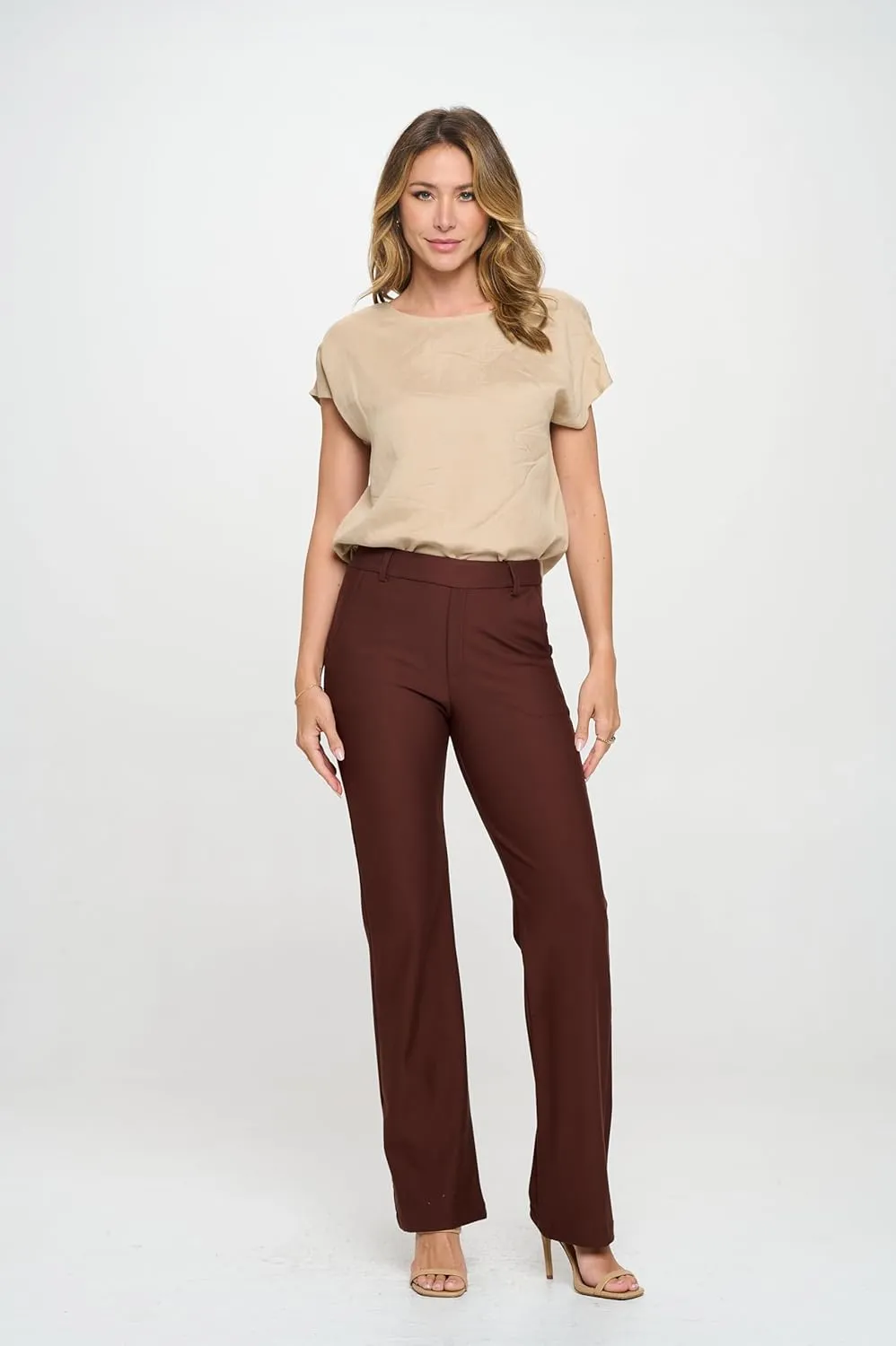 Prolific Health Women's Pull-On Ponte Pants – High Waist Slim or Flared Trousers with Tummy Control for Work or Casual Wear