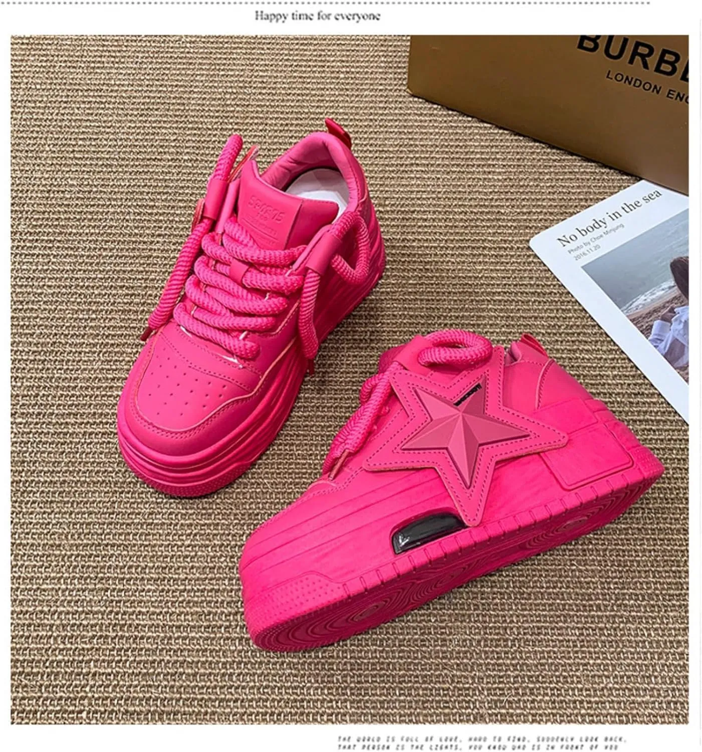 PU Leather Retro Bold Chunky Platform Star Sneakers for Women Y2K Streetwear Shoes with Thick Sole for Daily Outfits Stylish Comfortable Statement Look