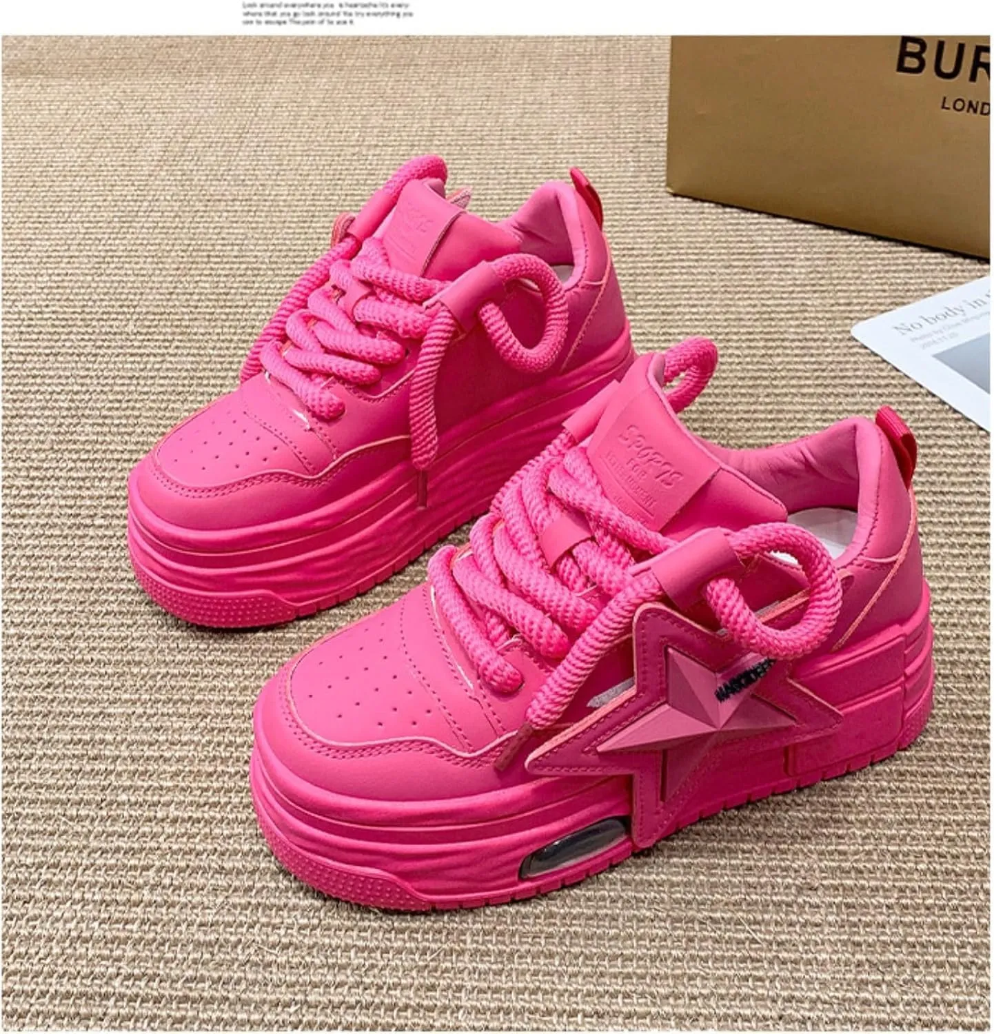 PU Leather Retro Bold Chunky Platform Star Sneakers for Women Y2K Streetwear Shoes with Thick Sole for Daily Outfits Stylish Comfortable Statement Look
