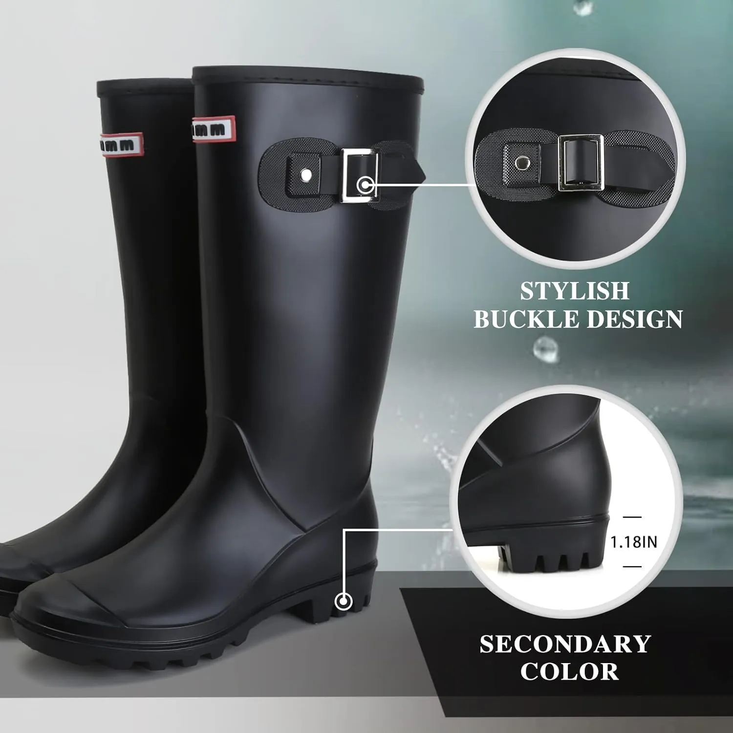 Rain Boots for Women, Waterproof Anti-Slip Knee High Rubber boots, Fashion Comfy Tall Water Boots Lightweightr Garden Booties for Outdoor