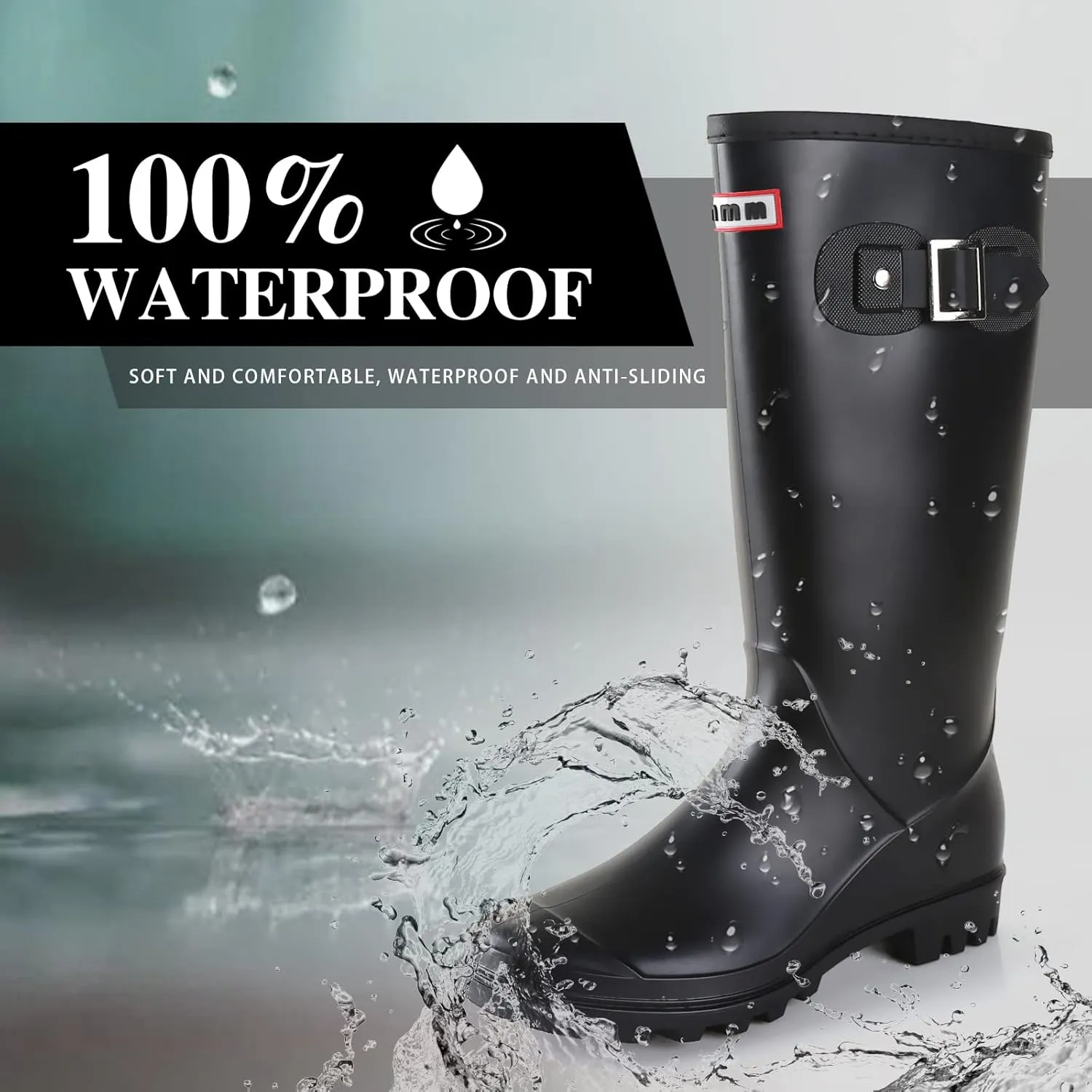 Rain Boots for Women, Waterproof Anti-Slip Knee High Rubber boots, Fashion Comfy Tall Water Boots Lightweightr Garden Booties for Outdoor