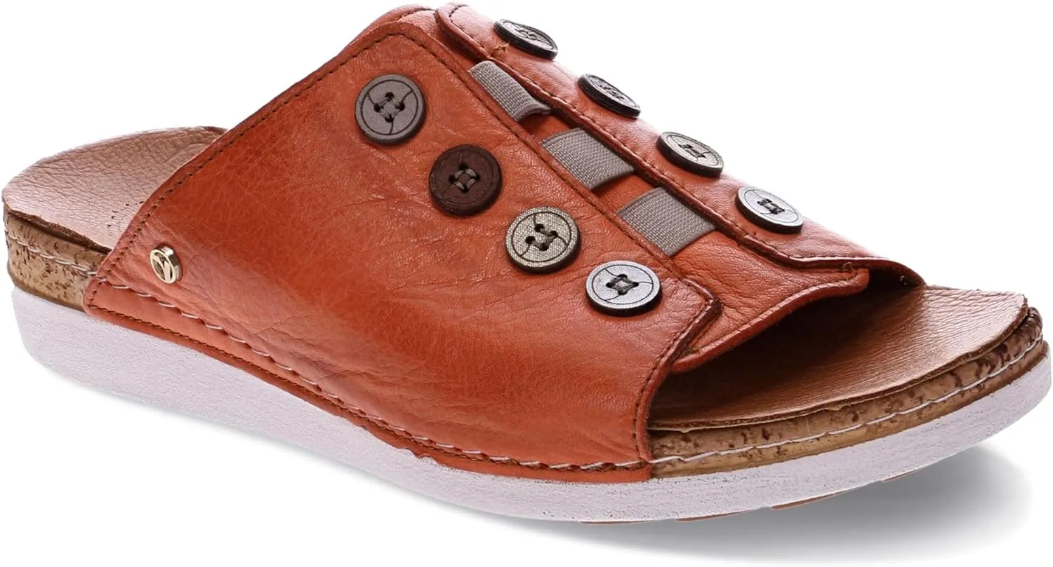 Revere Antalya Women's Slide Sandal - Premium Leather - Adjustable Elastic Detail - Arch Support - Removable Footbed