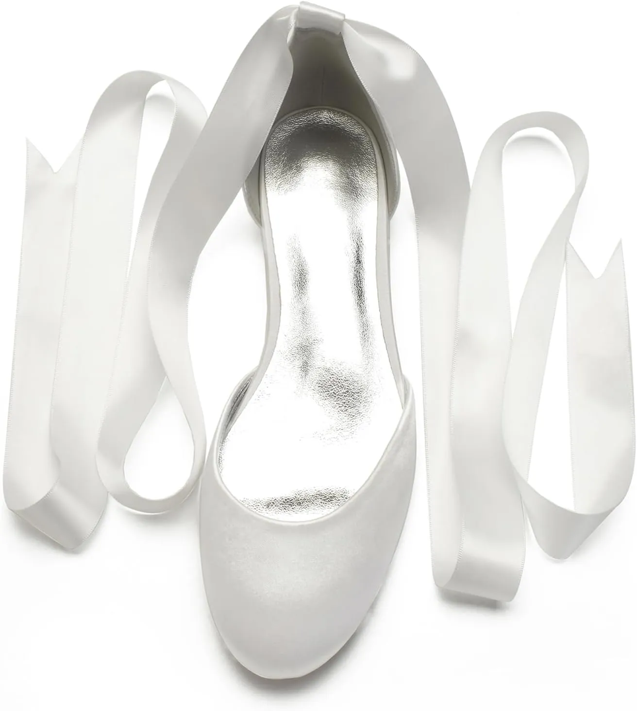 Ribbon Tie Wedding Flats for Bride 5047-62 Satin Comfortable Round Toe Party Dress Pumps Ballet Flat Shoes