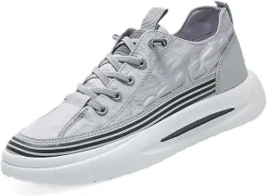 RiceelSor Men's Crocodile Pattern Leather Sneakers Slip-on Casual Air Cushion Elastic Waterproof Non-Slip High-Top Height Lifting Comfortable Shoes