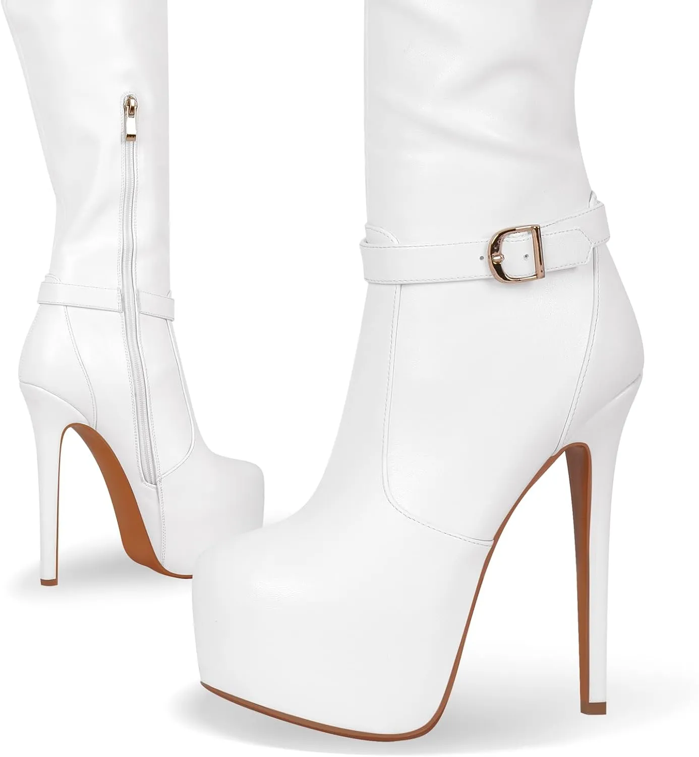 Richealnana Women's Thigh High Platform Boots Stiletto Heels Cutout Zip Up Over The Knee High Boots for Women