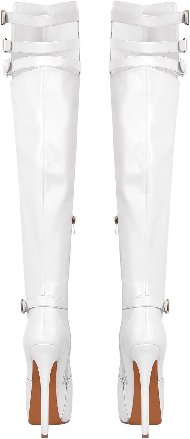Richealnana Women's Thigh High Platform Boots Stiletto Heels Cutout Zip Up Over The Knee High Boots for Women