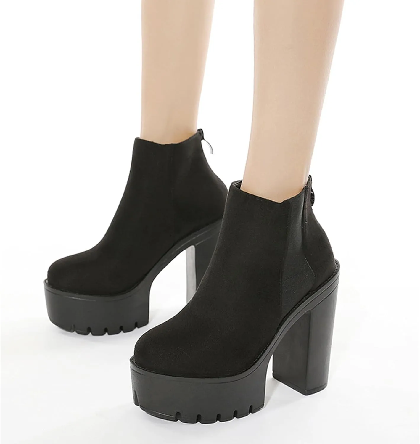 Roimaash Stylish Platform Ankle Boots Chunky Heels Goth Booties