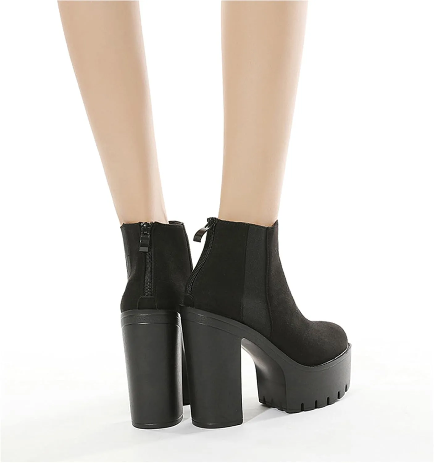 Roimaash Stylish Platform Ankle Boots Chunky Heels Goth Booties