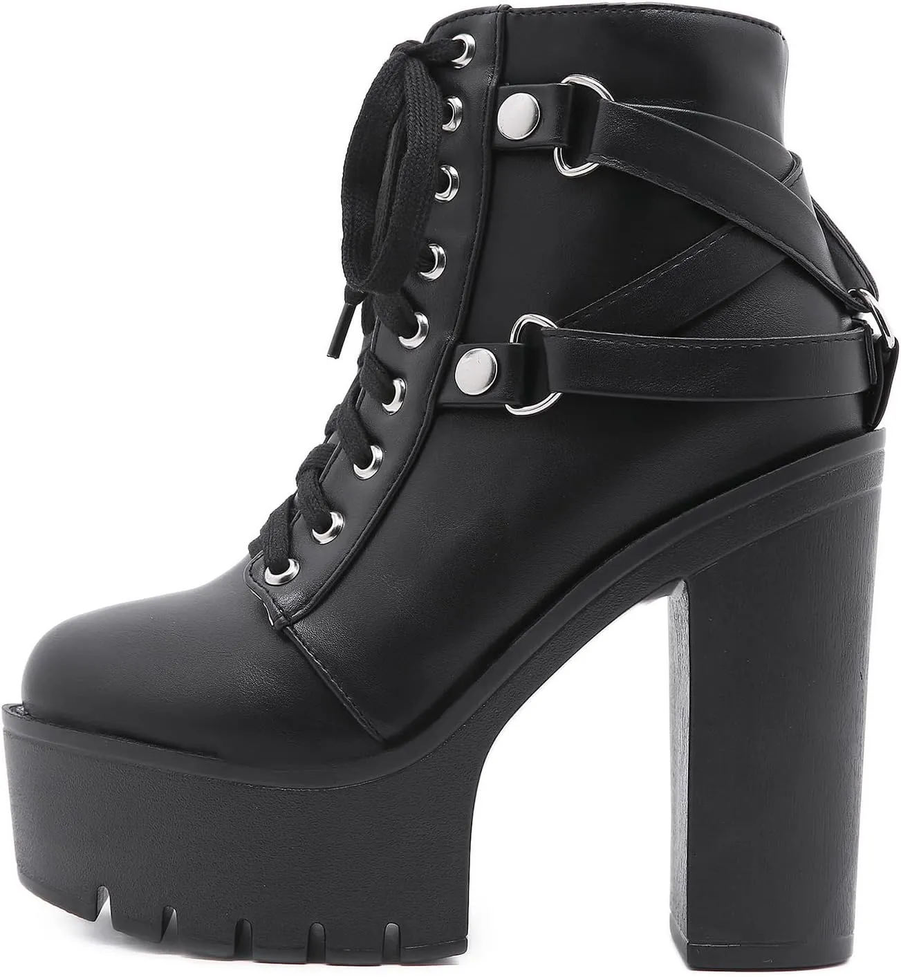 Roimaash Stylish Platform Ankle Boots Chunky Heels Goth Booties