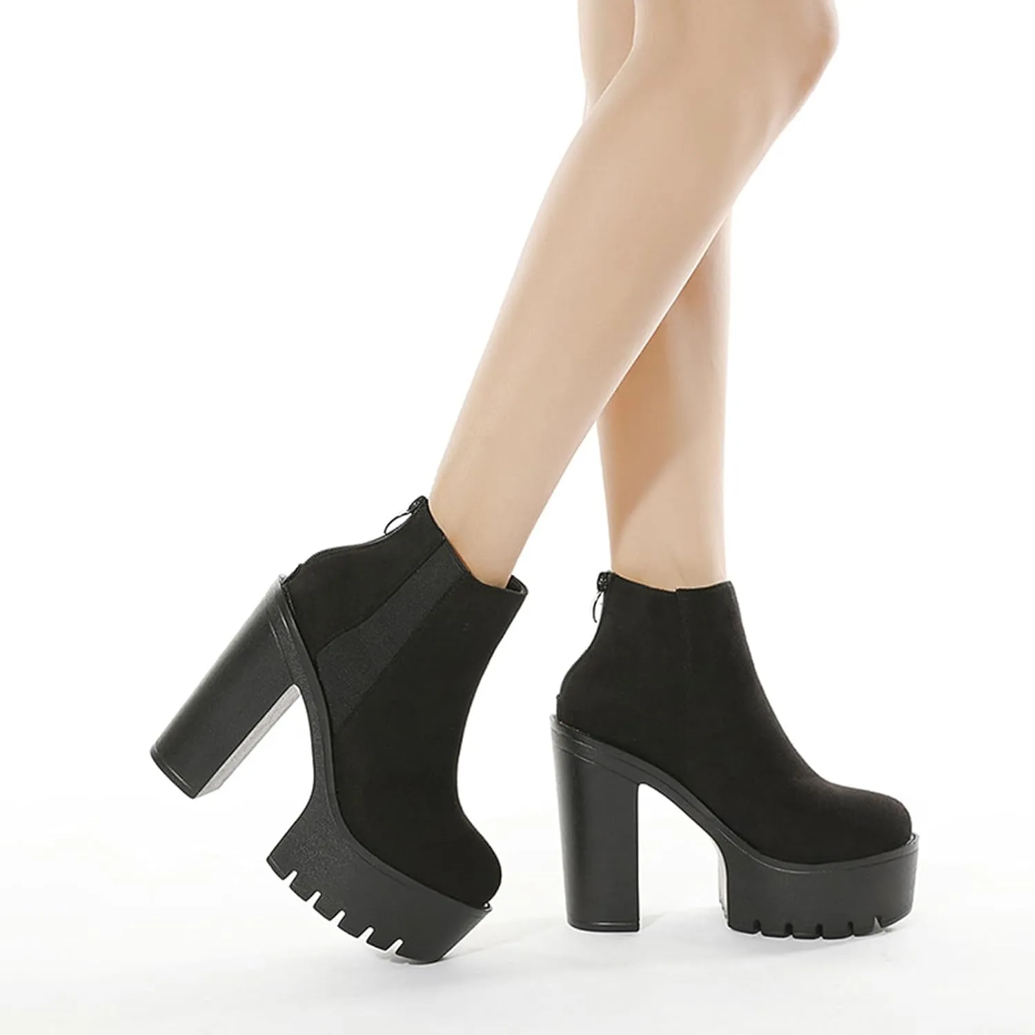 Roimaash Stylish Platform Ankle Boots Chunky Heels Goth Booties