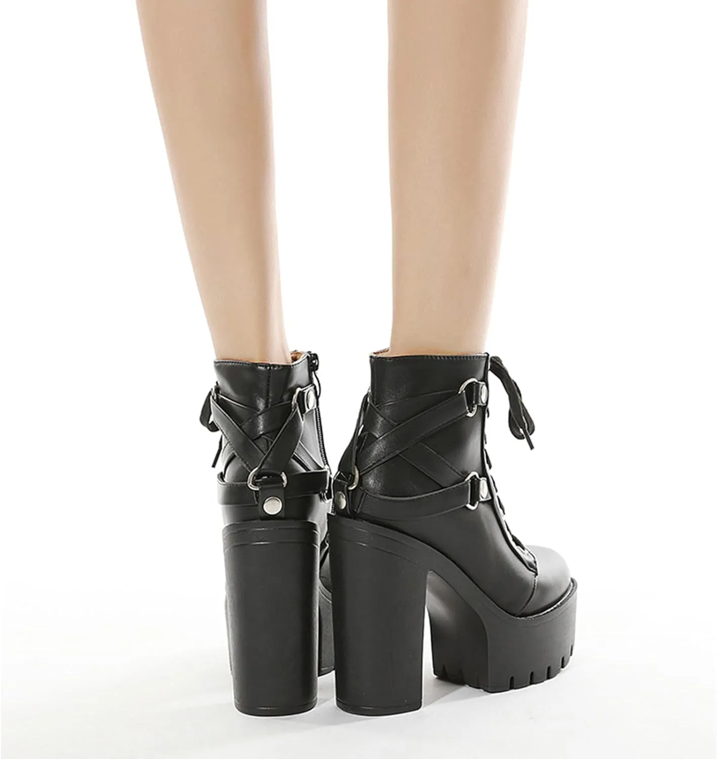 Roimaash Stylish Platform Ankle Boots Chunky Heels Goth Booties