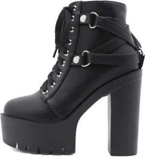 Roimaash Stylish Platform Ankle Boots Chunky Heels Goth Booties