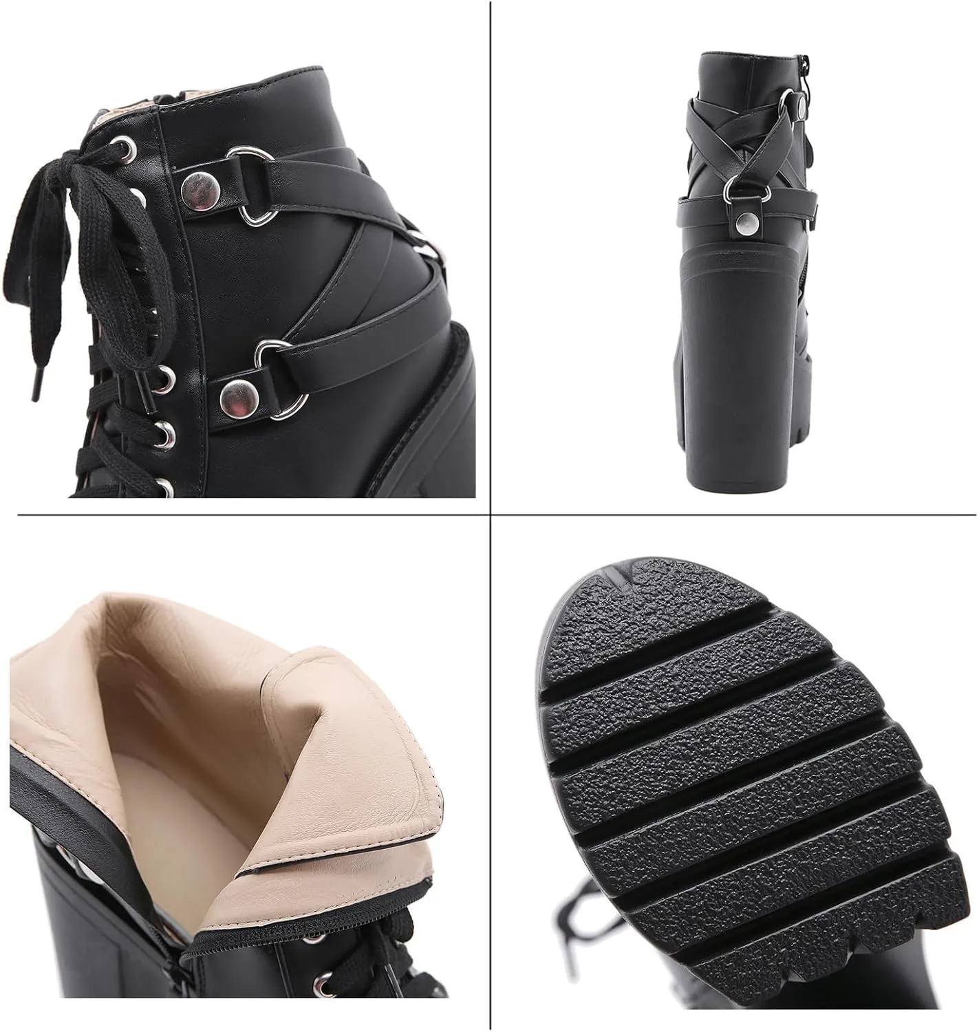 Roimaash Stylish Platform Ankle Boots Chunky Heels Goth Booties