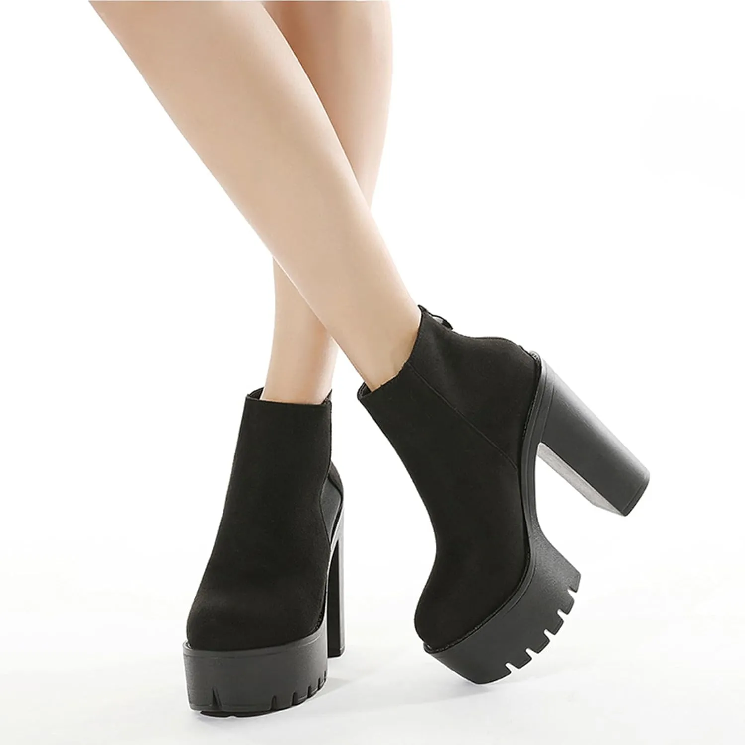 Roimaash Stylish Platform Ankle Boots Chunky Heels Goth Booties