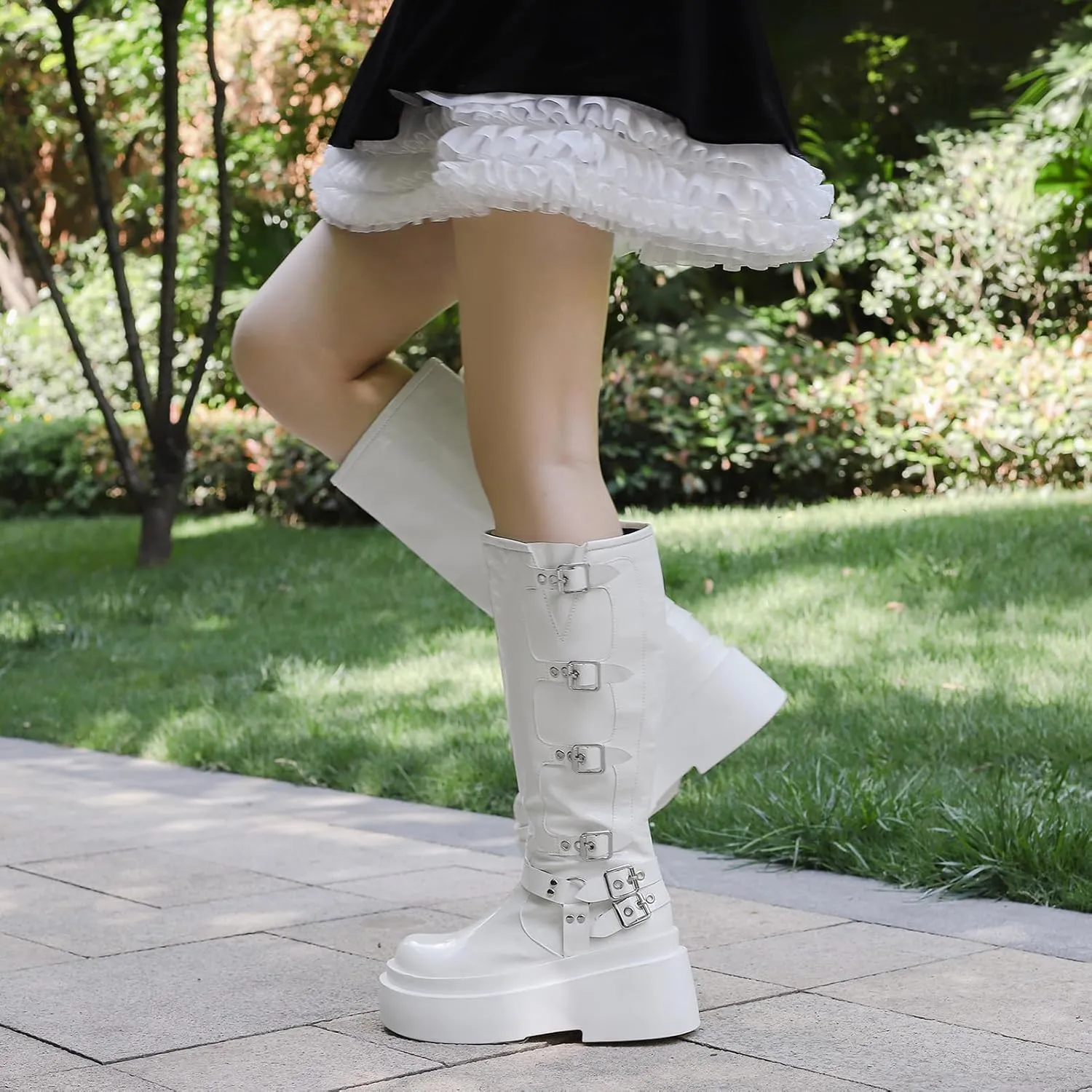 Roimaash Stylish Platform Gothic Boots Mid High Latex Punk Boots