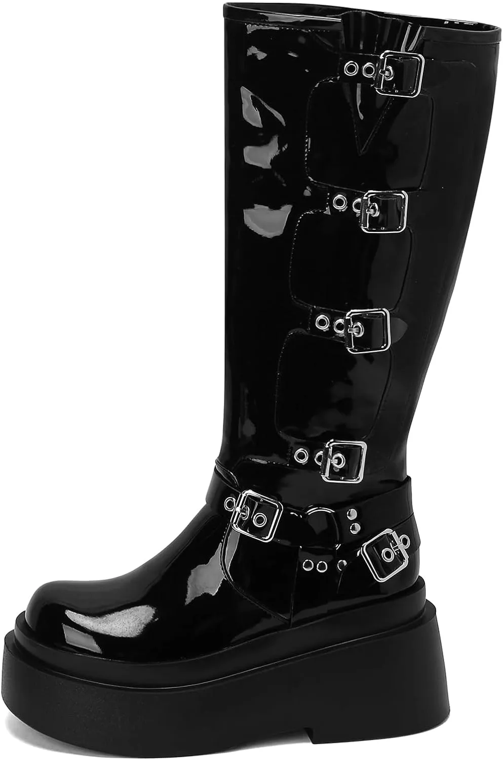 Roimaash Stylish Platform Gothic Boots Mid High Latex Punk Boots