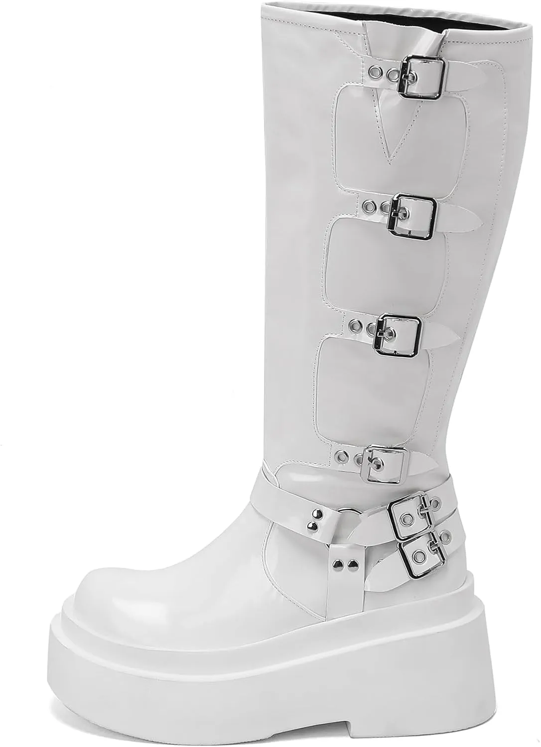 Roimaash Stylish Platform Gothic Boots Mid High Latex Punk Boots