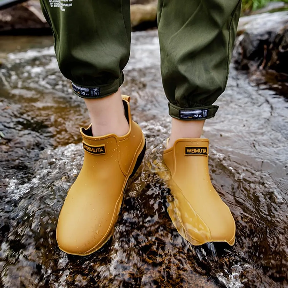 Rojeam Womens Mens Rain Boots Waterproof Rubber Chelsea Shoes Outdoor Walking Water Shoes Ankle Boots